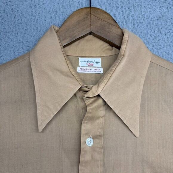 Vintage Enro Shirt Men's Large Brown Solid Point Permanent Press Rockabilly 60s - Picture 1 of 10